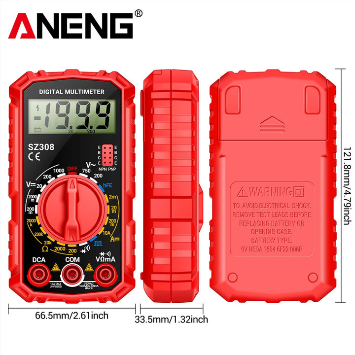 ANENG SZ308 Tester 1999 Counts Multitester HFE Triode Square Wave Multimeter Voltmeter Meter 10A  Current Multimeters Test Tools