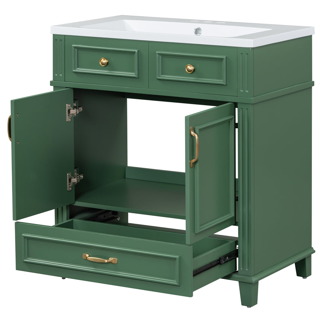 30 inch uncovered bathroom vanity with soft closed door, limited to solid wood frame bathroom storage cabinet green