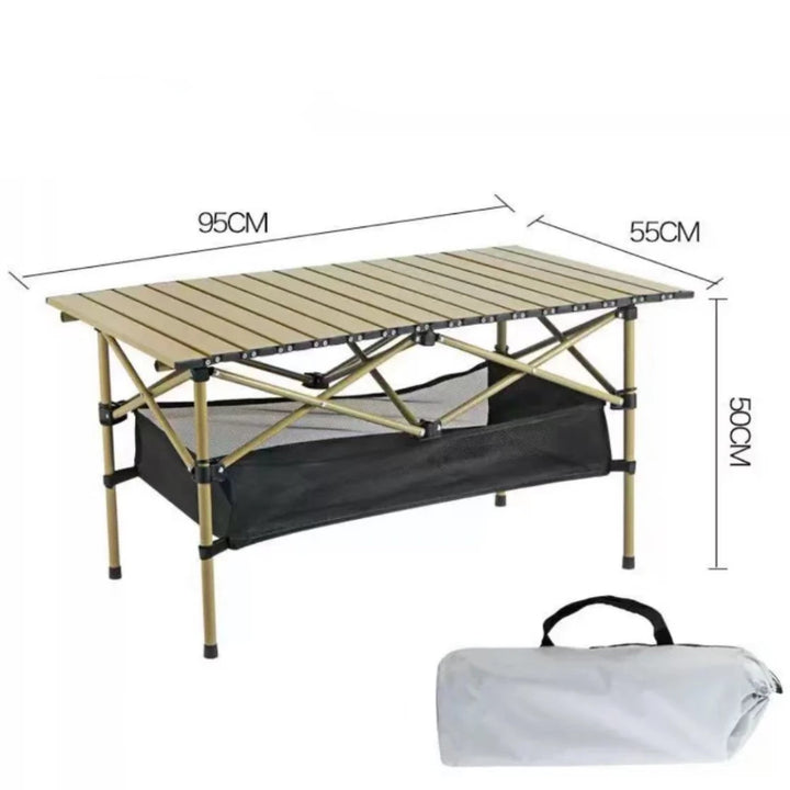 Outdoor Folding Long Table Portable Storage Black Camping Desk Barbecue Easy To Install With Net Bag Light Stable