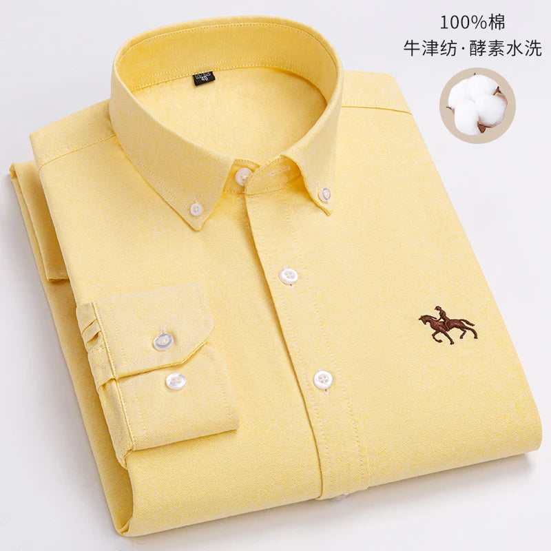 S~6XL Large Size 100% Cotton Oxford Men's Shirt Long Sleeve Soft Formal Business Office Fashion Casual Quality Men's Clothing