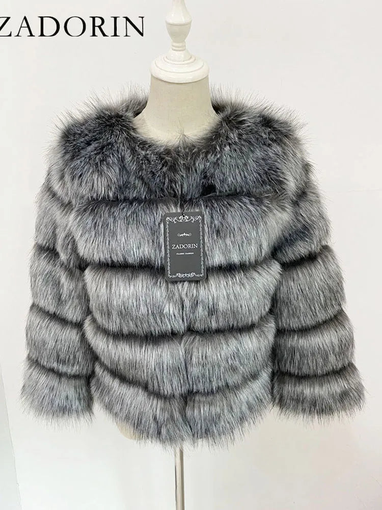 ZADORIN S-5XL Mink Coats Autumn Winter Fluffy Black Faux Fur Coat Women Elegant Thick Warm Faux Fur Jackets For Women 2024 Tops