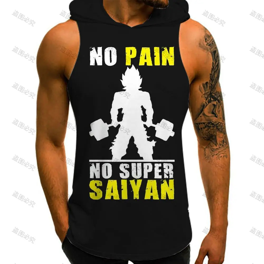 Super Saiyan Dragon Ball Z Sleeveless Shirts Vest With Hood New High Street Men Tank Top Anime Goku Sleeveless Gym Shirt 2022