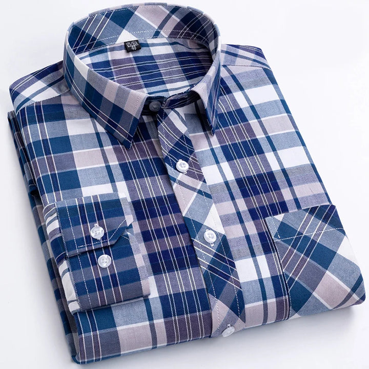 Plus Size S-8XL Men's Plaid Shirt Long Sleeve 100% Cotton Casual Slim Buttons Business Social Dress Shirts Blouse Men Clothing