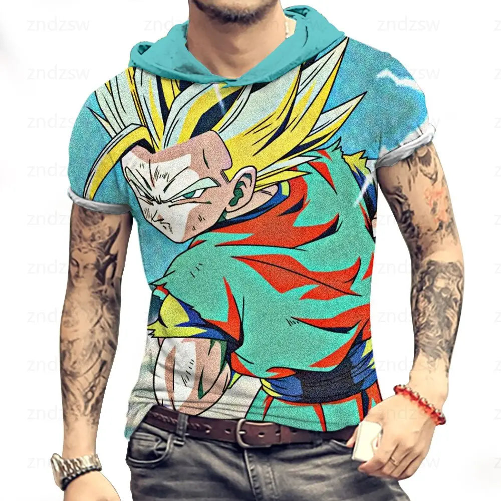 Vegeta Dragon Ball Z T Shirt for Men Harajuku Style Men's Hooded T-Shirt Tops Fashion T-shirts Trend Goku Super Saiya Man Y2k