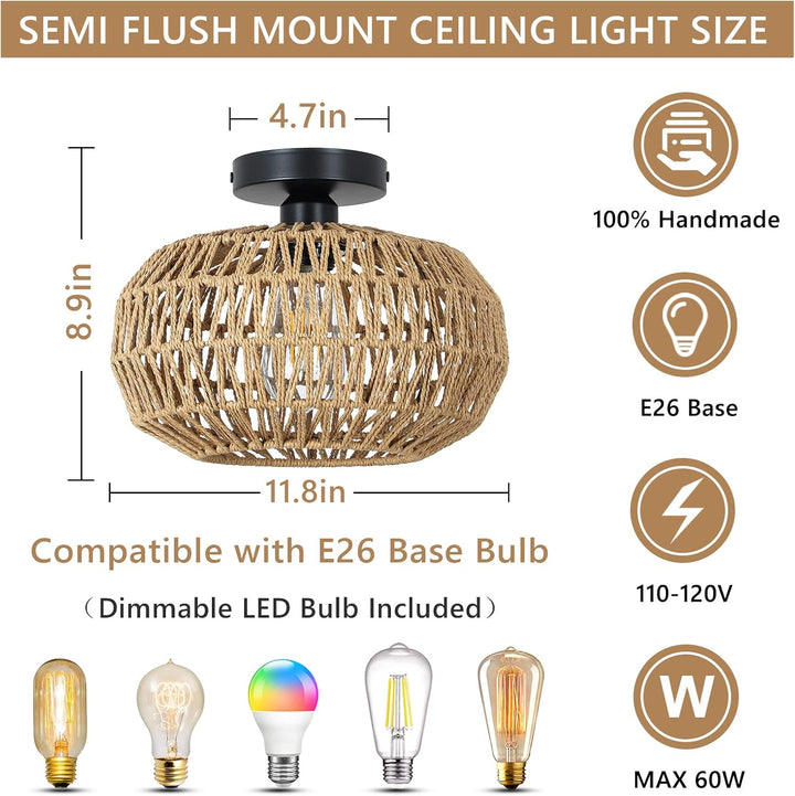 Woven Boho LED Ceiling Light