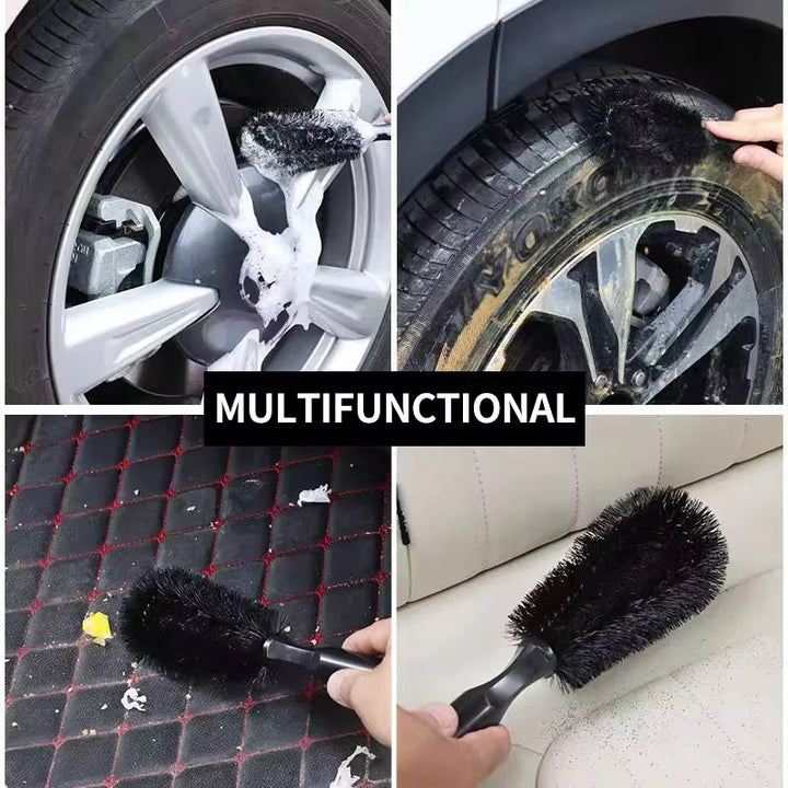 Simple Handle Car Wheel Brush Soft Bristle Tire Steel Ring Detail Cleaning Brush Car Washing Supplies Tool