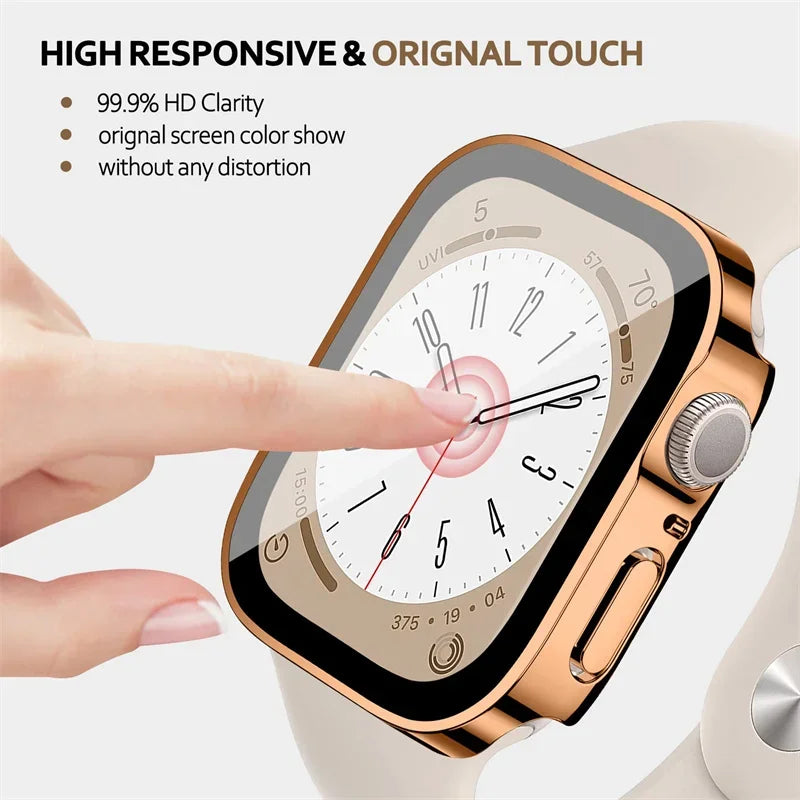 Tempered Glass+Case For Apple Watch band ultra2 44 mm 40mm PC Edge Screen Protector cover iWatch series 9 8 7 6 5 4 se 41mm 45mm