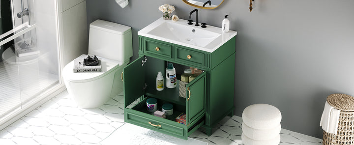 30 inch uncovered bathroom vanity with soft closed door, limited to solid wood frame bathroom storage cabinet green