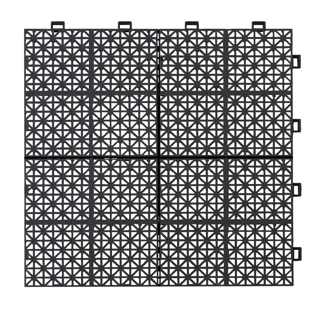 12x12 Inch Black Waterproof Interlocking Snap on Deck Tiles Rose Pattern (Packs of 12)