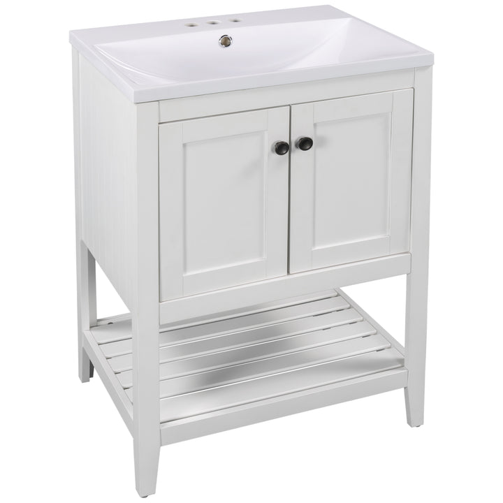 24 inch Bathroom Cabinet With Ceramic Sink & Solid Wood Frame