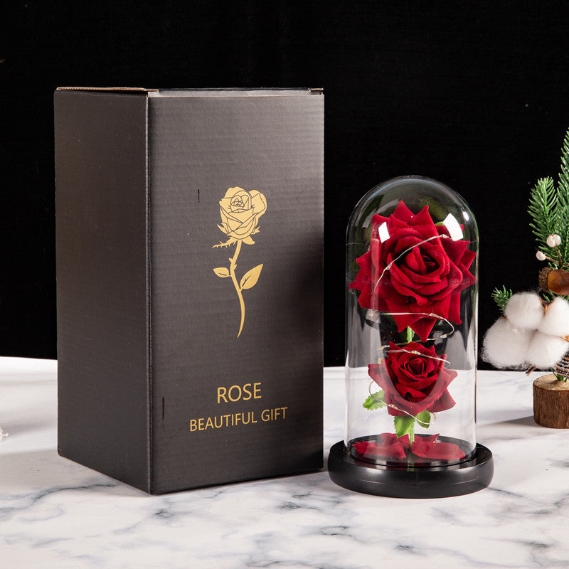 Gift Two Roses Glass Cover Ornament LED Light Simulation Immortal