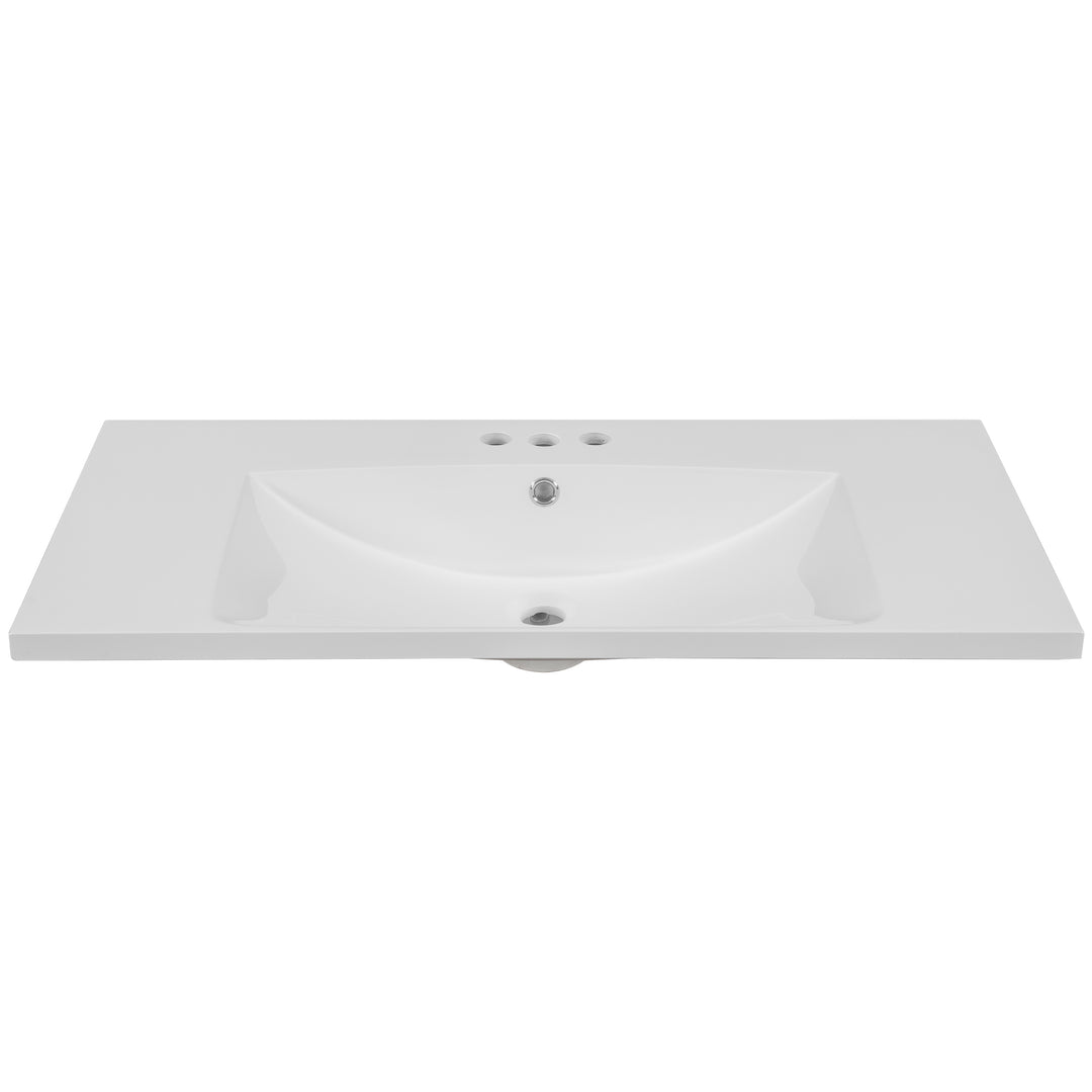 36 Inch Single White Basin Ceramic Bathroom Vanity Top With Predrilled Faucet Holes