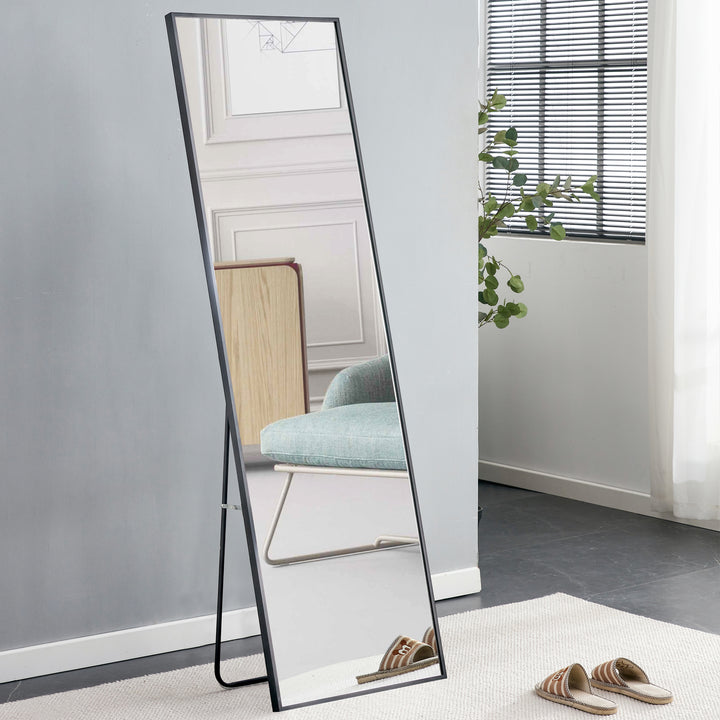 Aluminum alloy metal frame wall mounted full-length mirror black 65 * 23“