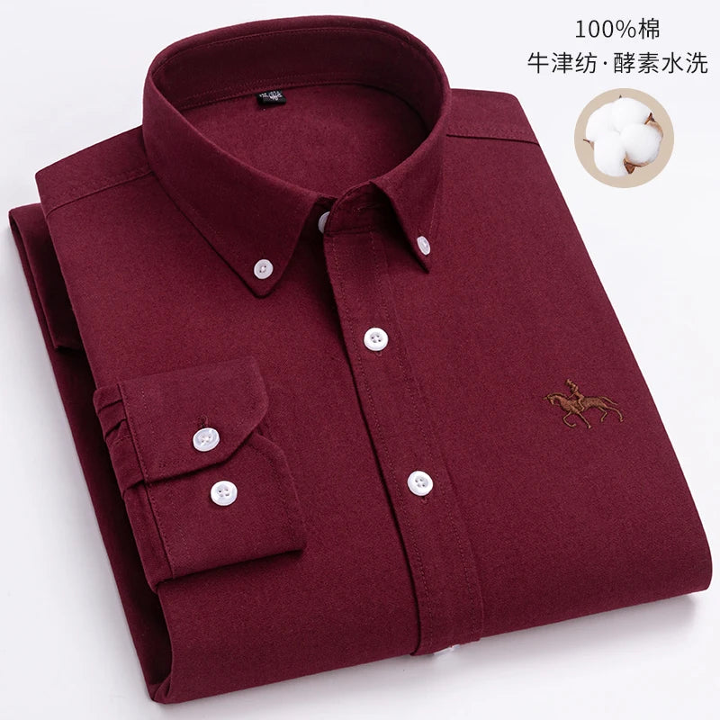 S~6XL Large Size 100% Cotton Oxford Men's Shirt Long Sleeve Soft Formal Business Office Fashion Casual Quality Men's Clothing