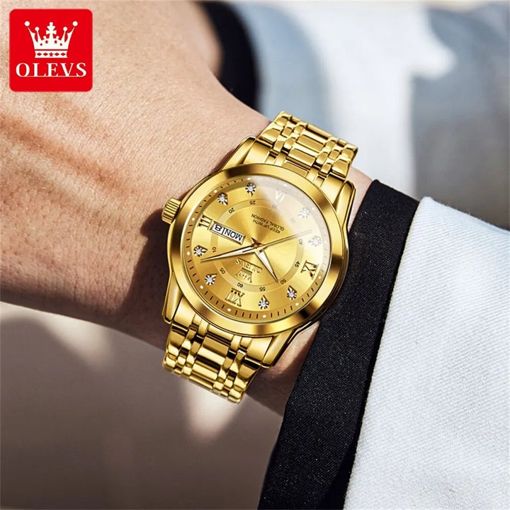 OLEVS Quartz Watch for Men Luxury Diamonds Gold Watch Waterproof Luminous Stainless Steel Business Men's Quartz Watch Mens Watch