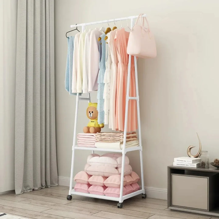 Floor-Standing Coat Rack Triangle Pulley Clothes Racks With Wheels Bedroom Living Room Furniture Hangers Rolling Clothes Rack