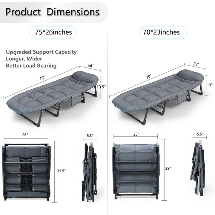 Sleeping Cots for Adults 6 Positions, Portable & Foldable Bed with Mattress and Pillow, Heavy Duty Sturdy Frame for Camp, Home