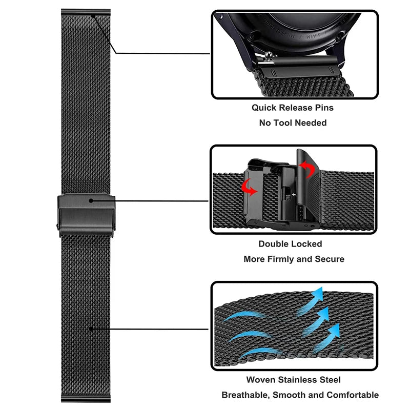 22mm 20mm Milanese Loop Strap For Samsung Galaxy Watch 6 5 4 44mm 40mm S3 Active 2 Amazfit Bracelet Huawei GT 2 3 4 46mm 2e Band