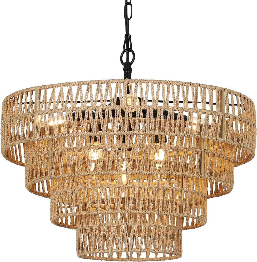 4-Tier Woven Lampshade Chandelier