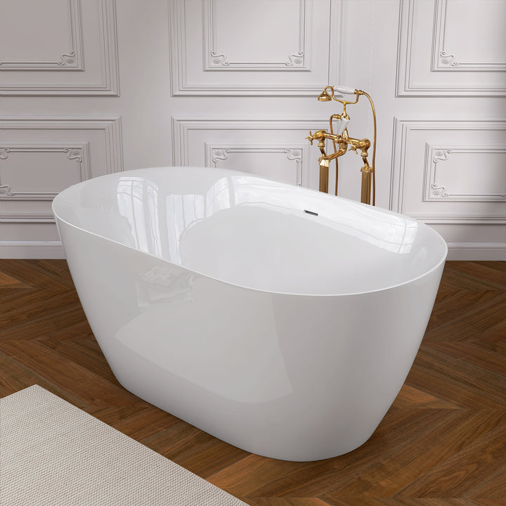 51 Inch Acrylic Freestanding Bathtub Contemporary Soaking White Tub with Overflow and Pop-up Drain Glossy White