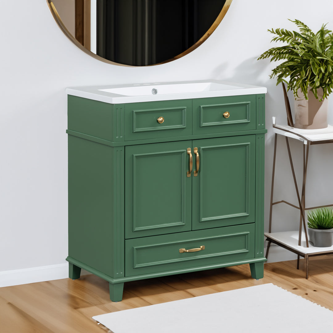 30 inch uncovered bathroom vanity with soft closed door, limited to solid wood frame bathroom storage cabinet green