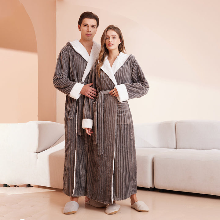 Couple's sleeping robe European size extra long plus fat hooded men's and women's bathrobe