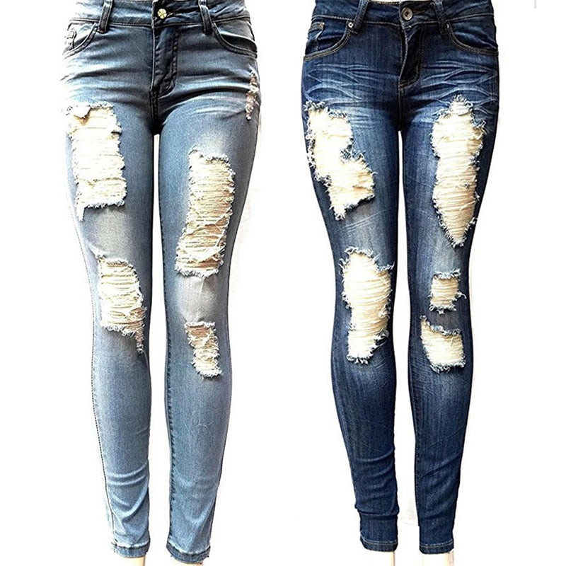 Woman’s Fashion Ripped Cotton Jeans