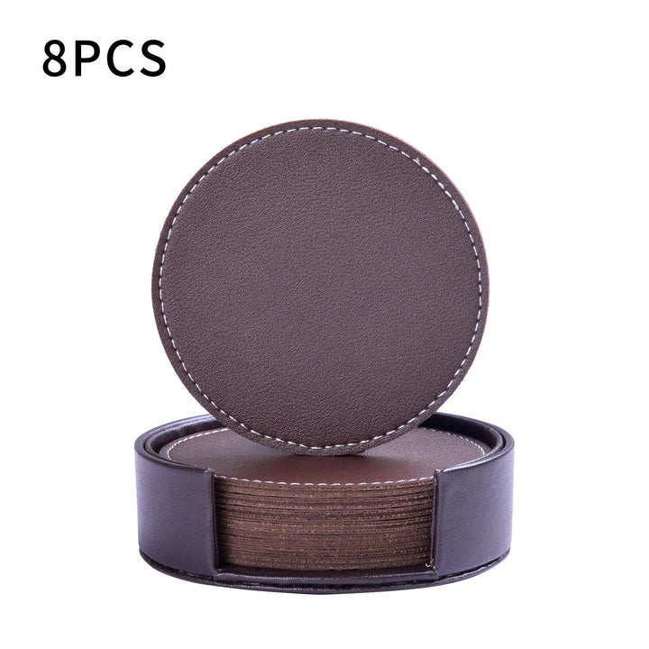 Insulated Stitched Marble Leather Coaster (Round or Square 8pc) Black/White/Bamboo/Silver/Brown