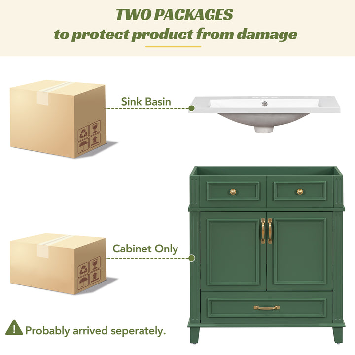 30 inch uncovered bathroom vanity with soft closed door, limited to solid wood frame bathroom storage cabinet green