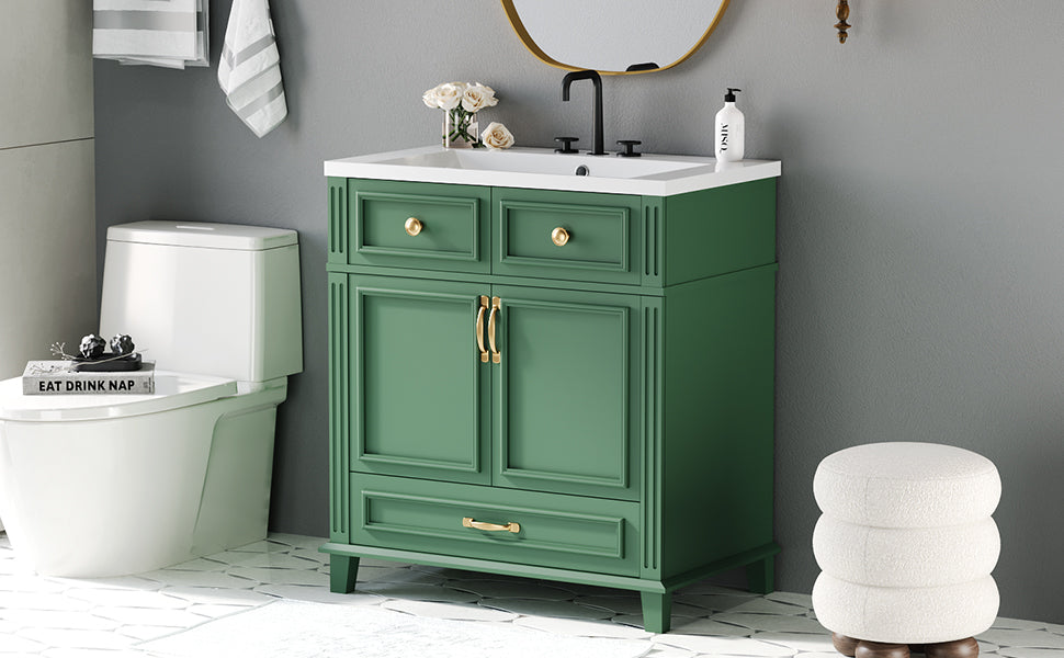 30 inch uncovered bathroom vanity with soft closed door, limited to solid wood frame bathroom storage cabinet green