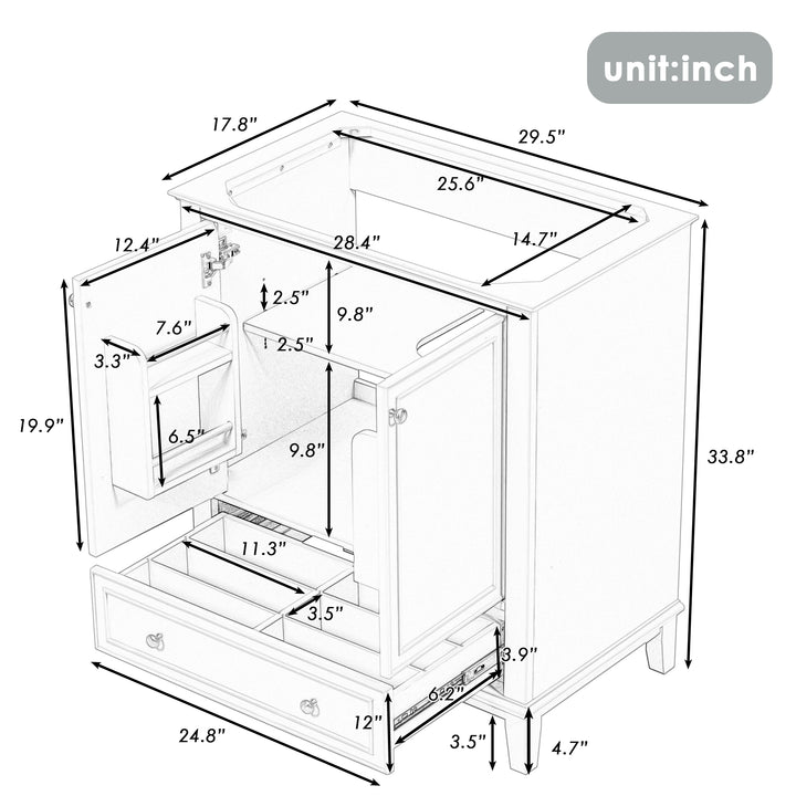 30 Inch Gray Multi Drawer MDF Bathroom Vanity (No Sink)