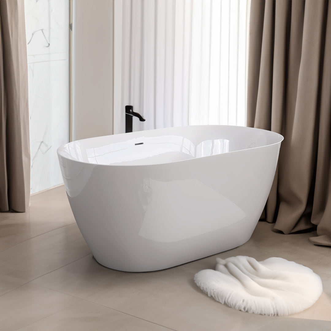 51 Inch Acrylic Freestanding Bathtub Contemporary Soaking White Tub with Overflow and Pop-up Drain Glossy White