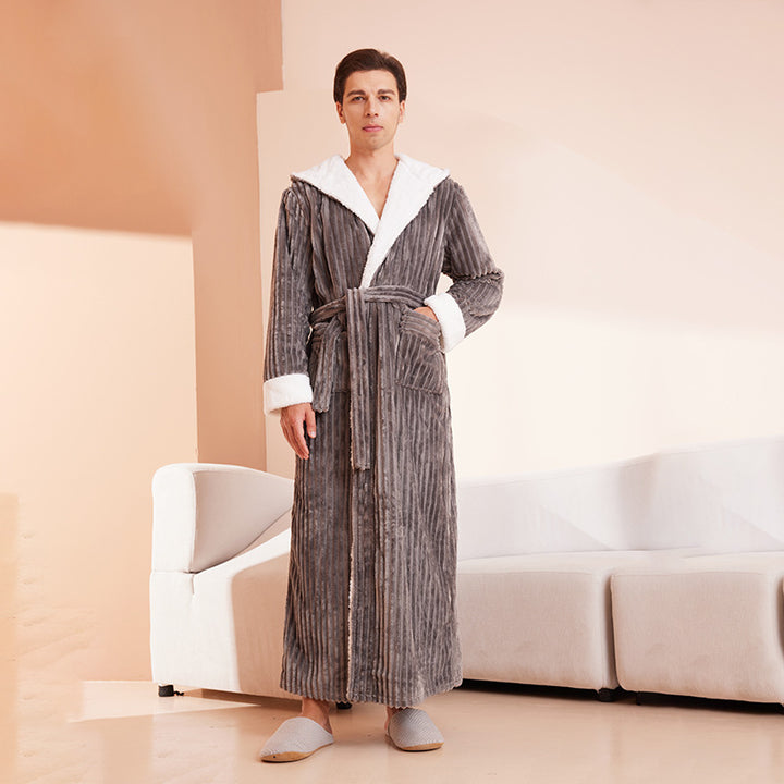 Couple's sleeping robe European size extra long plus fat hooded men's and women's bathrobe