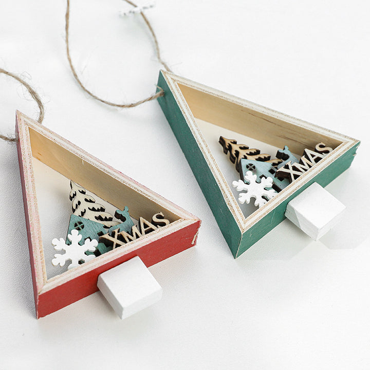 Christmas Pendant Christmas Tree Red and Green Pendant Wooden Triangle Pendant for Shopping Mall Decoration Props