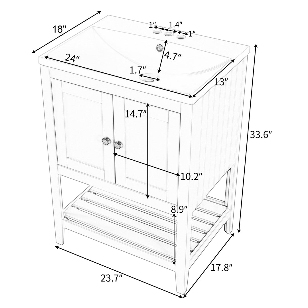 24 inch Bathroom Cabinet With Ceramic Sink & Solid Wood Frame