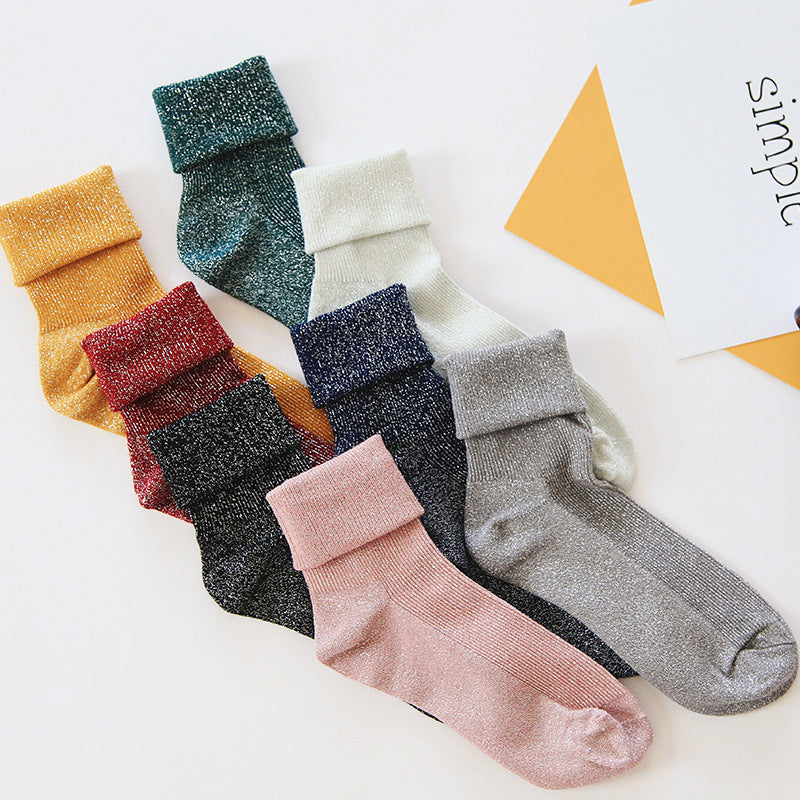 Woman’s Winter Metallic Cotton Socks