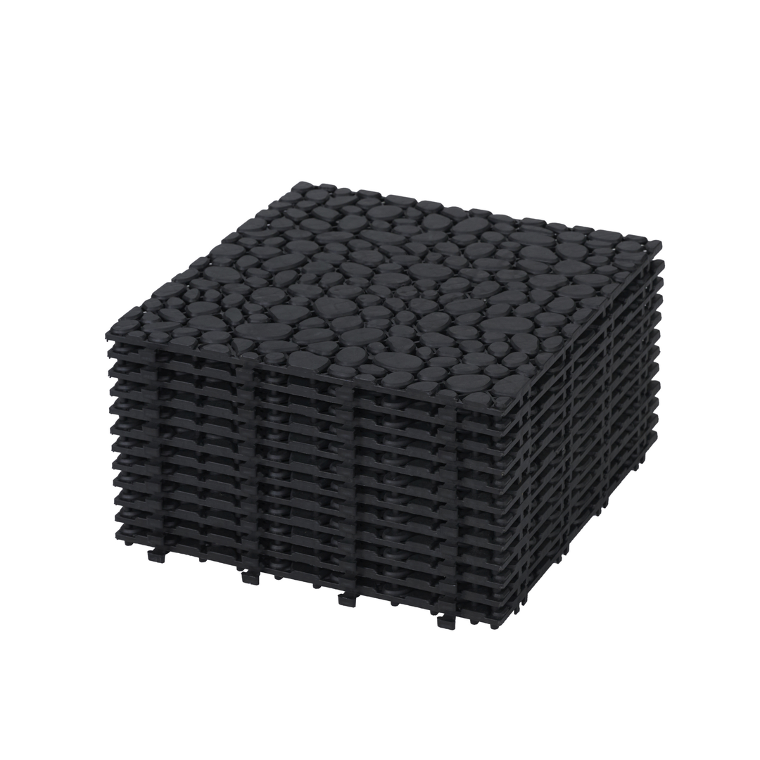 12x12 Inch Black Interlocking Waterproof Snap On Deck Tiles Pebble Pattern (Pack of 12)