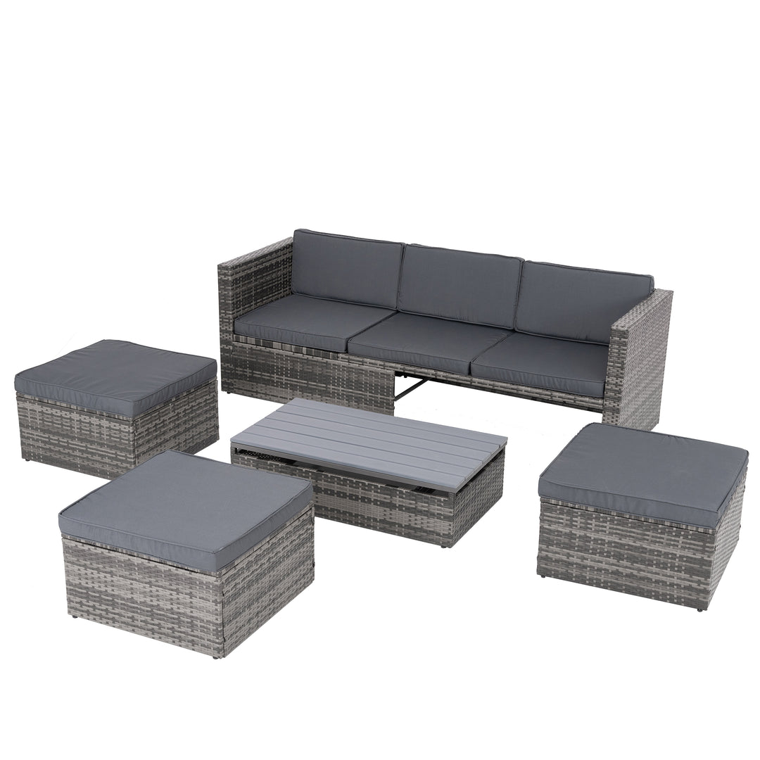 Patio Furniture, Outdoor Furniture, Seasonal PE Wicker Furniture,5 Set Wicker Furniture With Plywood Coffee Table