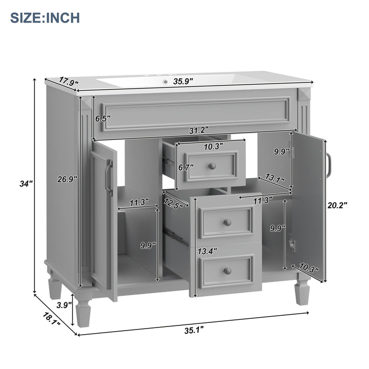 36'' Bathroom Vanity with Top Sink, Modern Bathroom Storage Cabinet with 2 Soft Closing Doors and 2 Drawers, Single Sink Bathroo