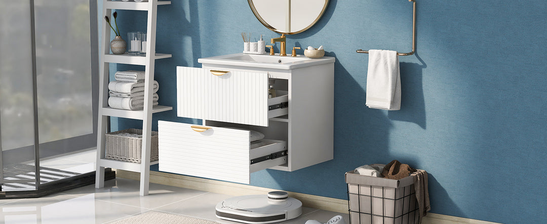 Modern 24-Inch 2 Drawer Wall Mounted Bathroom Cabinets