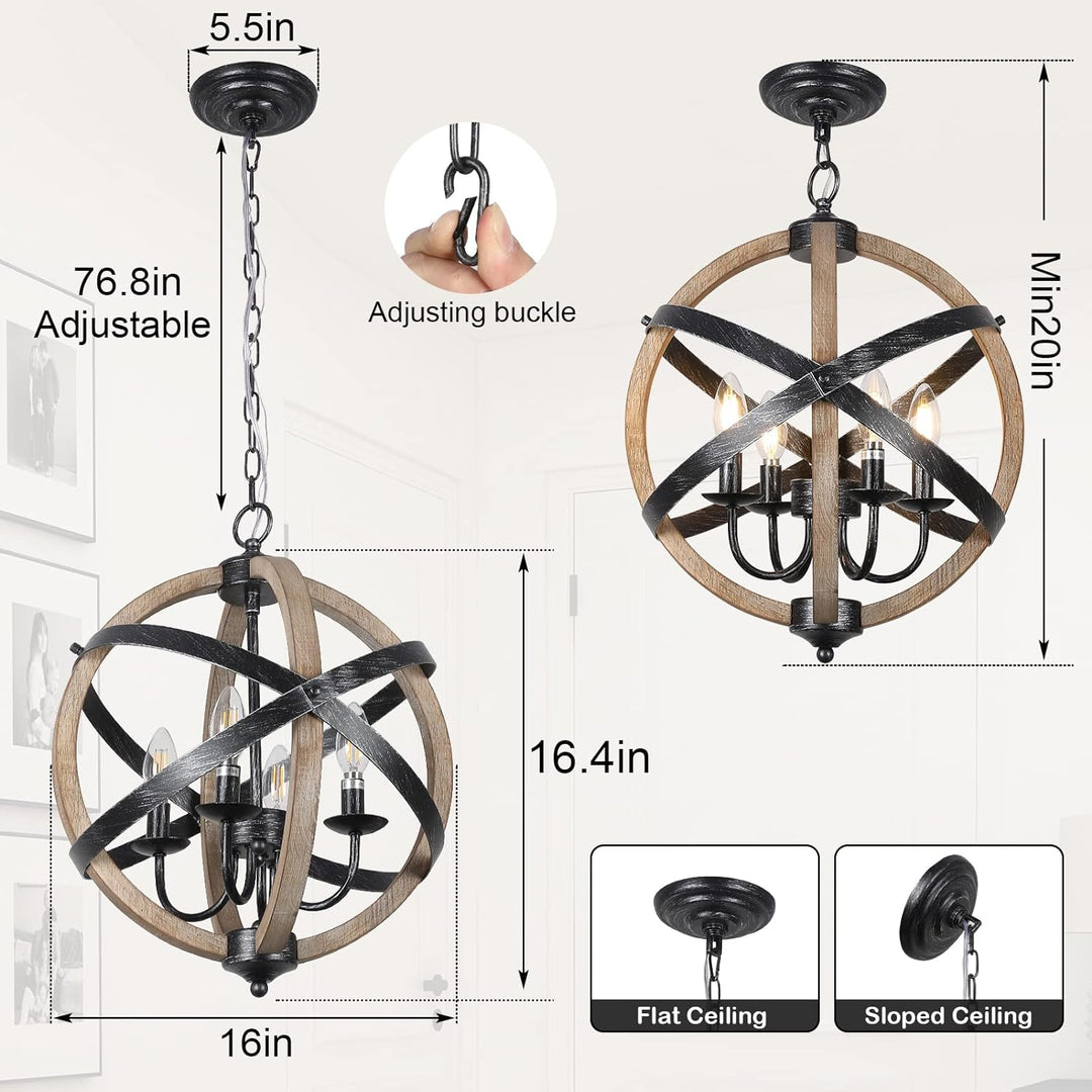 Adjustable Wooden Sphere Chandelier