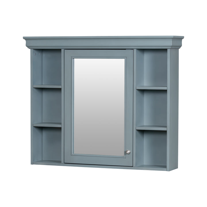 35 ''x 28' 'blue wall mounted bathroom storage cabinet with mirror door and medication cabinet with 6 open shelves