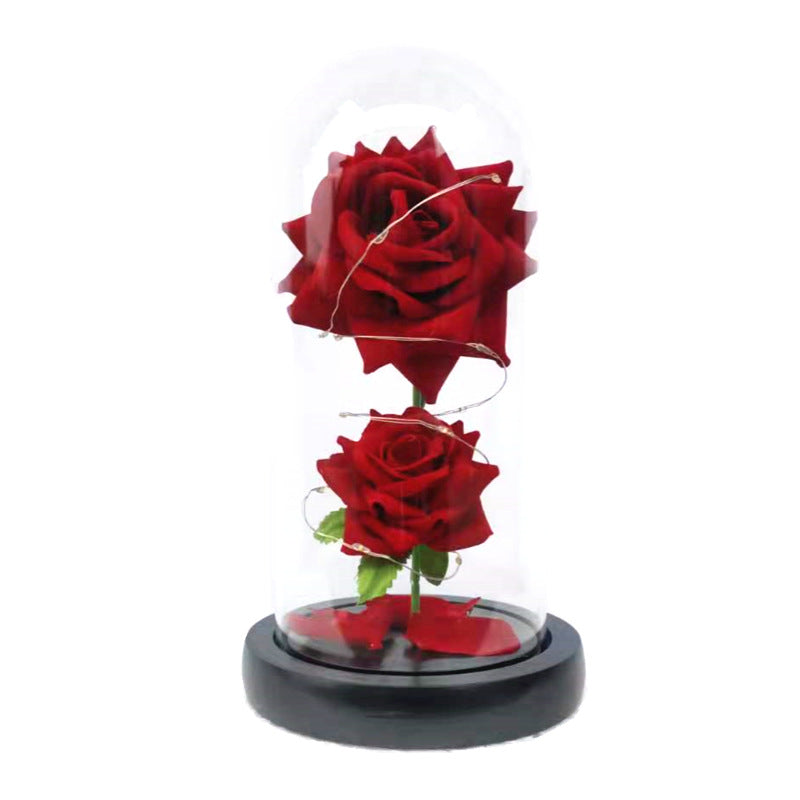 Gift Two Roses Glass Cover Ornament LED Light Simulation Immortal