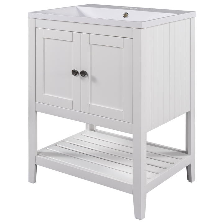 24 inch Bathroom Cabinet With Ceramic Sink & Solid Wood Frame