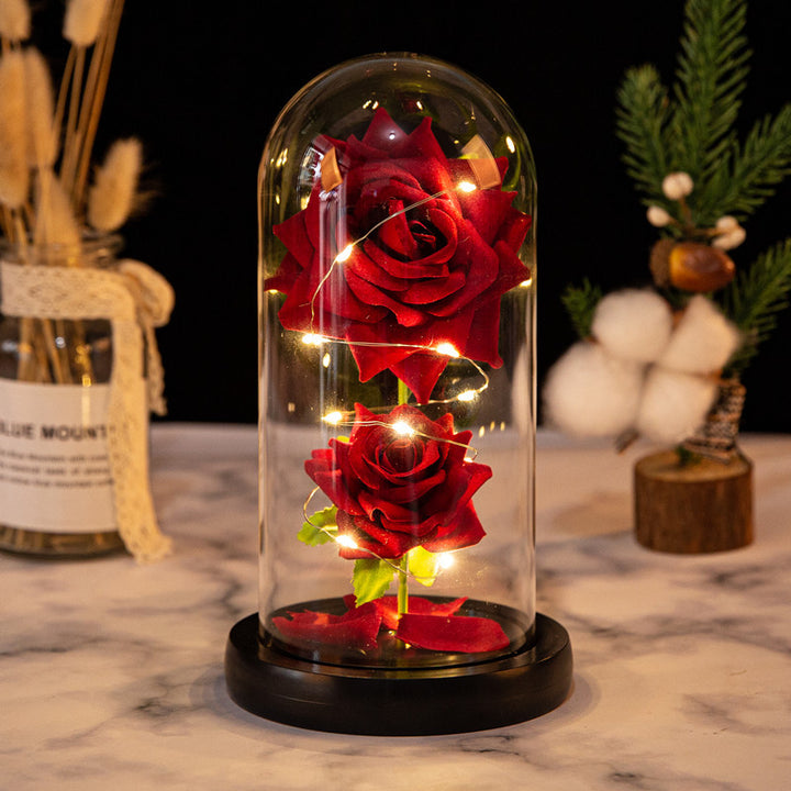 Gift Two Roses Glass Cover Ornament LED Light Simulation Immortal