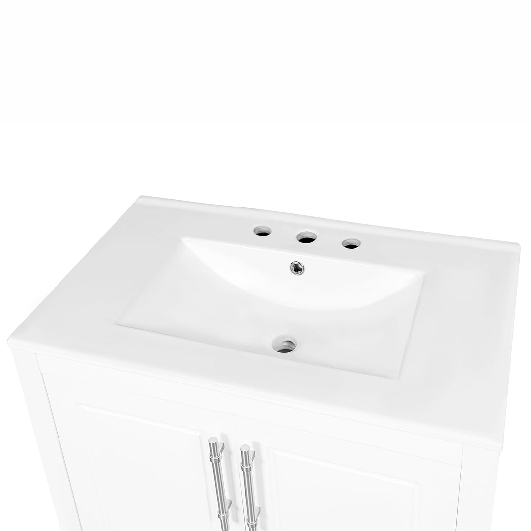 30" Bathroom Vanity with Sink  Multi-functional Bathroom Cabinet with Doors and Drawers Solid Frame and MDF Board, White