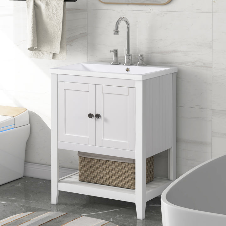 24 inch Bathroom Cabinet With Ceramic Sink & Solid Wood Frame