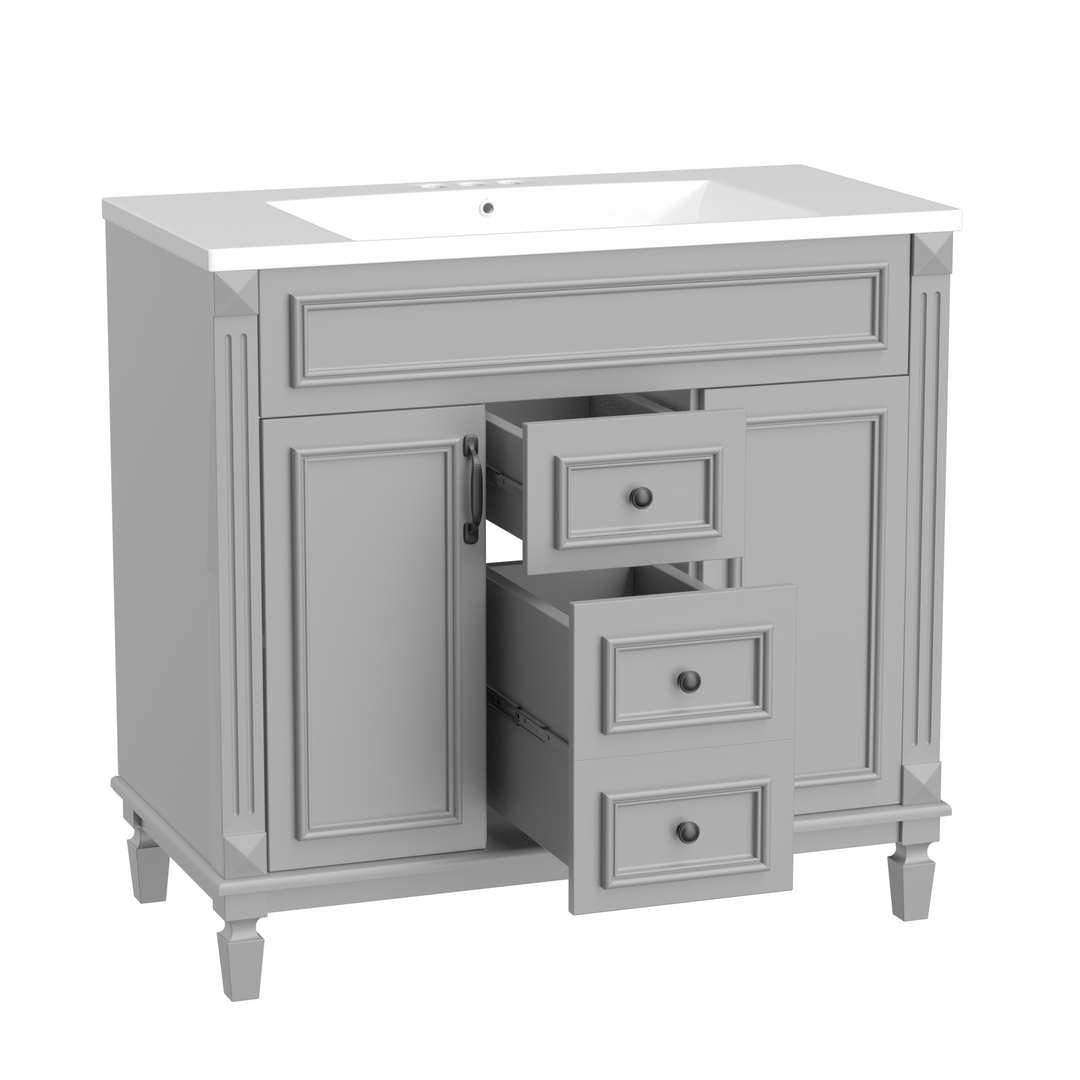 36'' Bathroom Vanity with Top Sink, Modern Bathroom Storage Cabinet with 2 Soft Closing Doors and 2 Drawers, Single Sink Bathroo