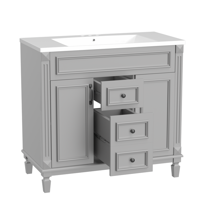 36'' Bathroom Vanity with Top Sink, Modern Bathroom Storage Cabinet with 2 Soft Closing Doors and 2 Drawers, Single Sink Bathroo