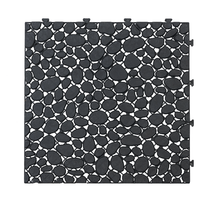 12x12 Inch Black Interlocking Waterproof Snap On Deck Tiles Pebble Pattern (Pack of 12)